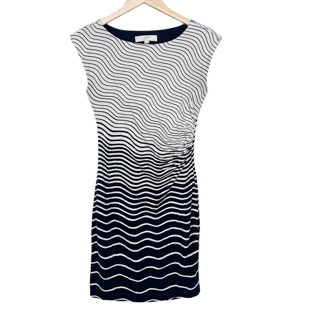 Ann Taylor Loft White Black Printed Sleeveless Dress Sz XS